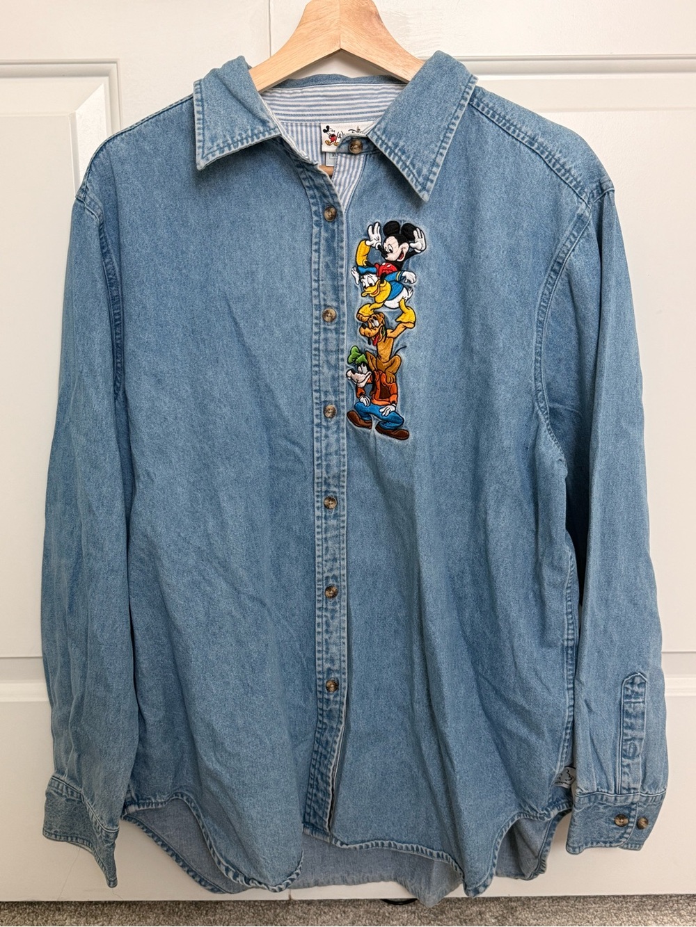Vintage Walt Disney World Light Blue Denim Button-Up Shirt